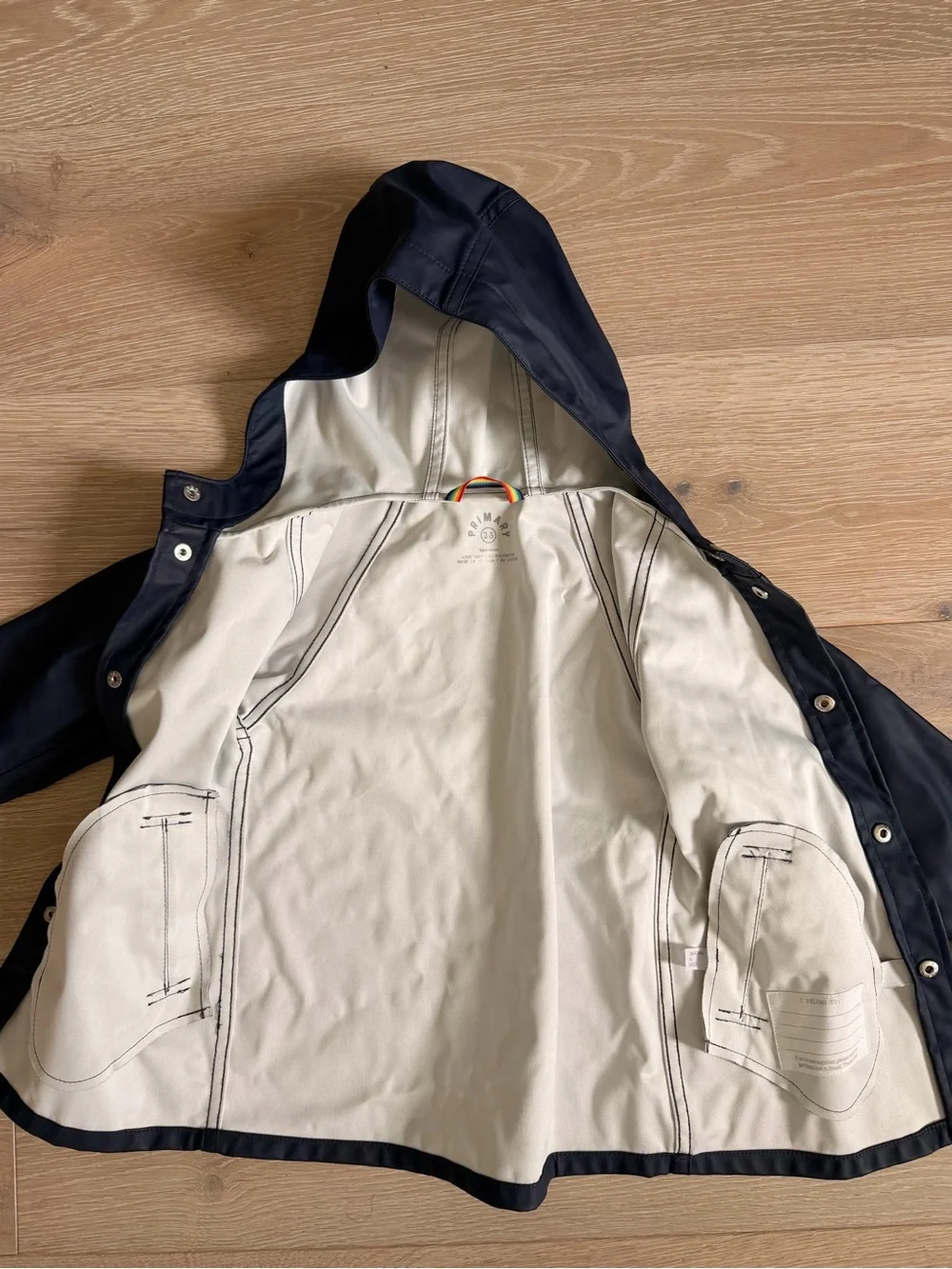 Primary Navy Hooded Kids Raincoat with White Lining